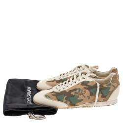 D&G Beige Leather And Camouflage Print Suede Low Top Sneakers Size 41