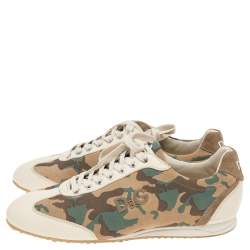 D&G Beige Leather And Camouflage Print Suede Low Top Sneakers Size 41