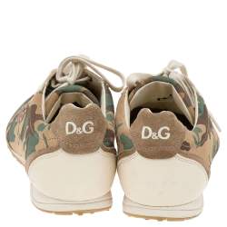 D&G Beige Leather And Camouflage Print Suede Low Top Sneakers Size 41