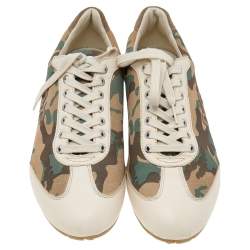 D&G Beige Leather And Camouflage Print Suede Low Top Sneakers Size 41