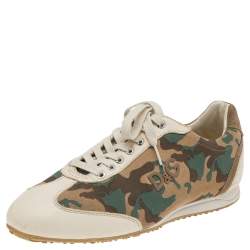 D&G Beige Leather And Camouflage Print Suede Low Top Sneakers Size 41
