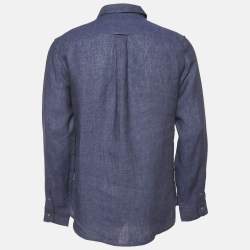 Derek Rose Navy Blue Linen Button Front Shirt M