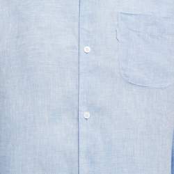 Derek Rose Blue Linen Long Sleeve Shirt M