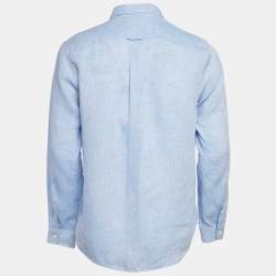 Derek Rose Blue Linen Long Sleeve Shirt M