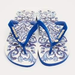 Pre Owned D&G Blue Velvet Pool Thong Flats Size 39.5