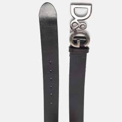 Pre Owned D&G Black Leather DG Logo Buckle Belt 95CM