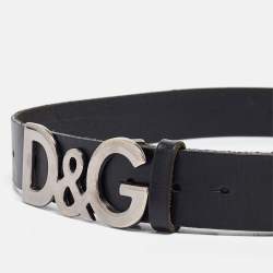 Pre Owned D&G Black Leather DG Logo Buckle Belt 95CM