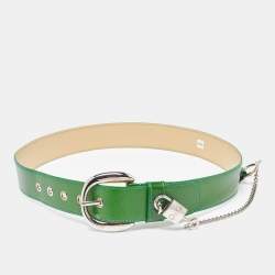 D&G Green Leather Padlock Buckle Belt 85CM