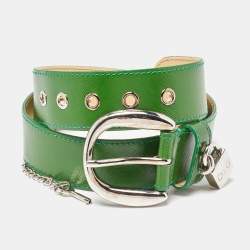 D&G Green Leather Padlock Buckle Belt 85CM