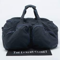 Pre Owned D&G Navy Blue Nylon Double Pocket Weekender Duffel Bag