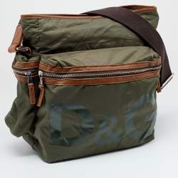 D&G Green/Brown Nylon and Leather Messenger Bag