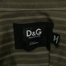 D&G Khaki Green Striped Cotton Slim Fit Shirt XXL