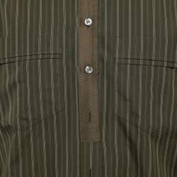 D&G Khaki Green Striped Cotton Slim Fit Shirt XXL