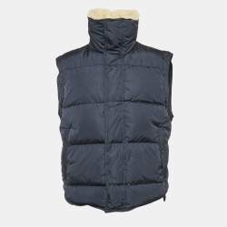 Dolce & Gabbana Navy Blue Shearling Collar Nylon Puffer Vest L