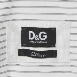 Pre Owned D&G White Striped Cotton Slim Fit Shirt M