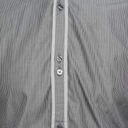 Pre Owned Dolce & Gabbana Grey Stripe Cotton Button Front Shirt L