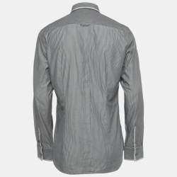 Pre Owned Dolce & Gabbana Grey Stripe Cotton Button Front Shirt L