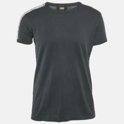 مملوكة مسبقًا D&G  Navy Blue Cotton Striped Band Trim Detail Cotton T-Shirt L