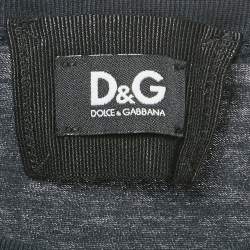 مملوكة مسبقًا D&G  Navy Blue Cotton Striped Band Trim Detail Cotton T-Shirt L