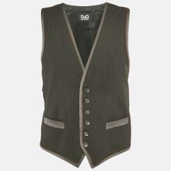 Pre Owned D&G Grey/Black Striped Rayon Blend Waistcoat M