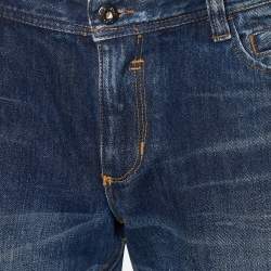 D&G Blue Distressed Denim Straight Leg Jeans L