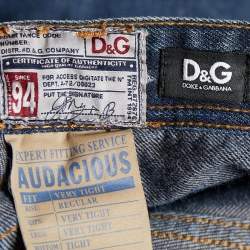 D&G Blue Distressed Denim Straight Leg Jeans L