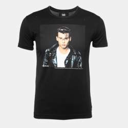 D&G Black Cry Baby Johnny Depp Print Cotton Crew Neck T Shirt M