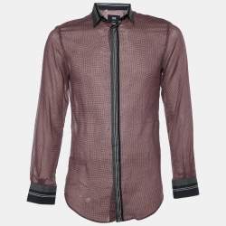 Pre Owned D&G Red Printed Cotton Contrast Detail Slim Fit Shirt M