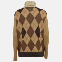 D&G Brown Patterned Wool Turtleneck Sweater L
