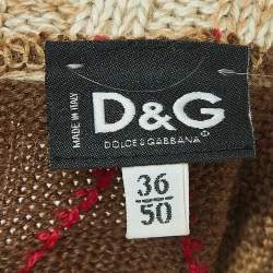 D&G Brown Patterned Wool Turtleneck Sweater L