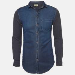 D&G Brad Blue Denim Button Front Full Sleeve Shirt S