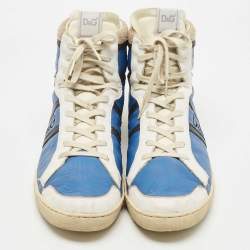 D&G Blue/White Leather and Suede High Top Sneakers Size 45