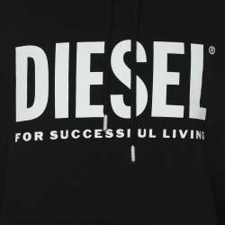 Pre Owned Diesel Black Jersey Logo Print Hooded Sweatshirt XL