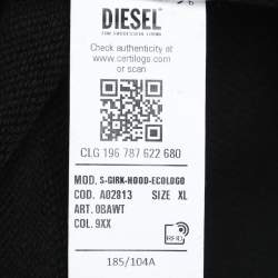 Pre Owned Diesel Black Jersey Logo Print Hooded Sweatshirt XL