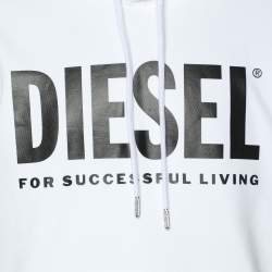 Diesel White Cotton Logo Print Hoodie M