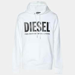 Diesel White Cotton Logo Print Hoodie M