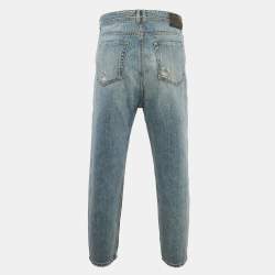 مملوكة مسبقًا بنطلون ديزل بلاك جولد أزرق مرهق بطباعة الجرافيتي بقصة ضيقة الدنيم مقاس متوسط كبير خصر 33 بوصة