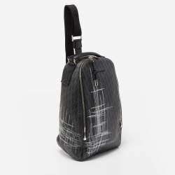 Pre Owned Dior Homme Dark Grey Stitched Print Oblique Coated Canvas Rider Sling Bag
