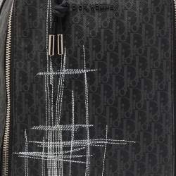 Pre Owned Dior Homme Dark Grey Stitched Print Oblique Coated Canvas Rider Sling Bag
