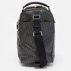 Pre Owned Dior Homme Dark Grey Stitched Print Oblique Coated Canvas Rider Sling Bag