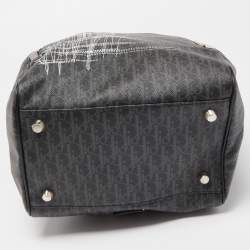 Pre Owned Dior Homme Dark Grey Stitched Print Oblique Coated Canvas Rider Sling Bag