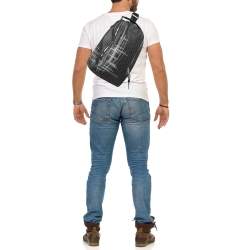 Pre Owned Dior Homme Dark Grey Stitched Print Oblique Coated Canvas Rider Sling Bag