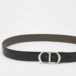 مملوكة مسبقًا Dior Homme Black/Grey Leather CD Logo Slim Reversible Belt 95CM