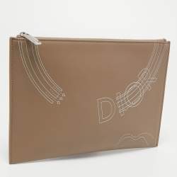 Pre Owned Dior Homme Beige Leather Zip Pouch