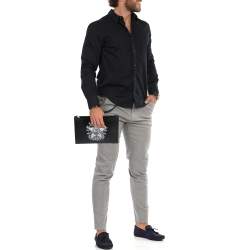 Pre Owned Dior Homme Black Printed Leather Zip Pouch