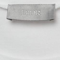 Pre Owned Dior Homme White Bee Embroidered Cotton Crew Neck T-Shirt L