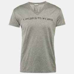 Pre Owned Dior Homme Grey Printed Jersey V-Neck T-Shirt S