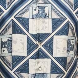 Pre Owned Dior Homme Blue Printed Silk Short Sleeve Shirt M
