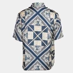 Pre Owned Dior Homme Blue Printed Silk Short Sleeve Shirt M