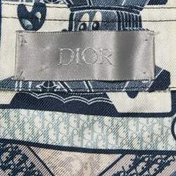 Pre Owned Dior Homme Blue Printed Silk Short Sleeve Shirt M